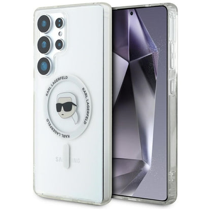 Karl Lagerfeld Mygtukas Karl Galvos Spausdintas Logotipas MagSafe - Dėklas Samsung Galaxy S25 Ultra (Baltas)