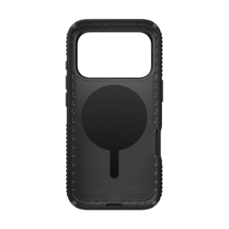 Speck Presidio2 Grip ClickLock ir MagSafe – dėklas iPhone 17 Pro (juodos / plokščių pilkos / baltos spalvos)