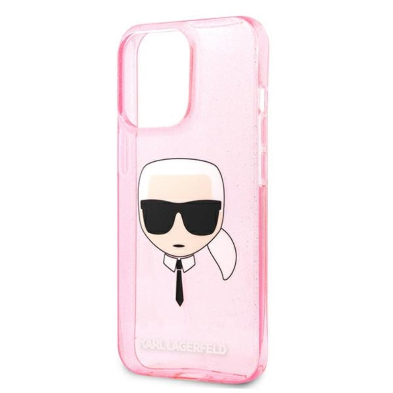 Karl Lagerfeld Karl’o galvos blizgučių dėklas, skirtas „iPhone 13 Pro Max“ (rožinis)