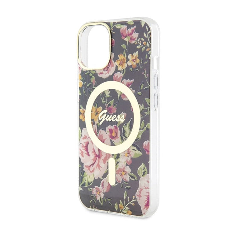 Guess Flower MagSafe – dėklas, skirtas iPhone 14 (juodas)