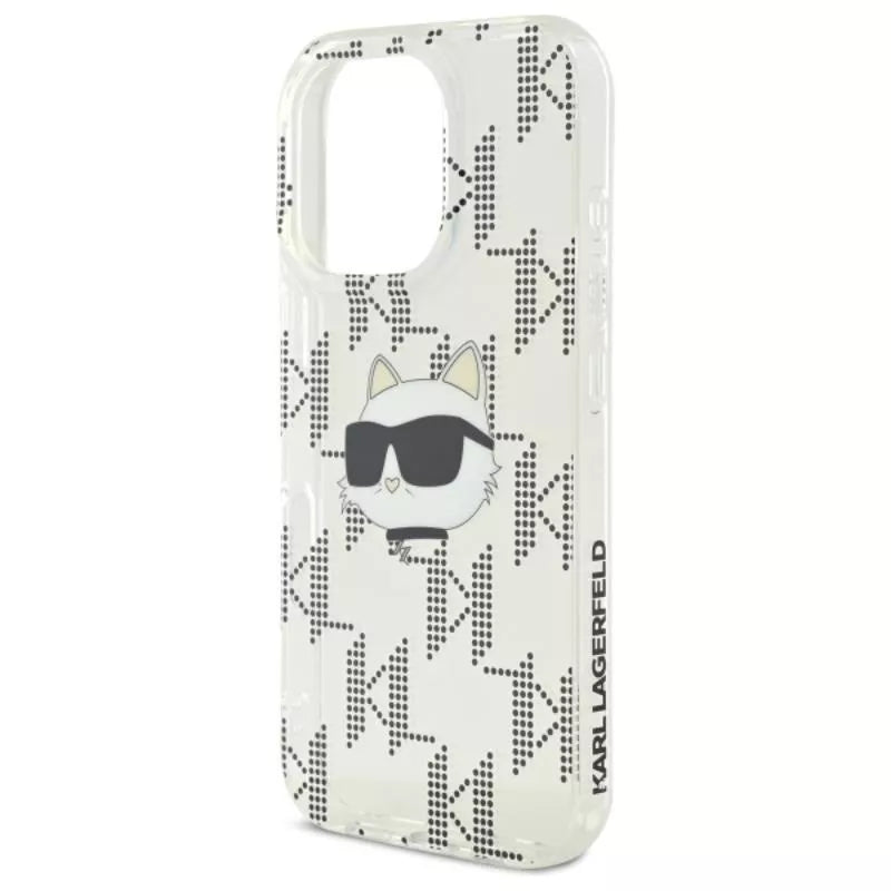 Karl Lagerfeld IML Choupette Galva Elektro dengtas Dėklas iPhone 16 Pro Max (skaidrus)