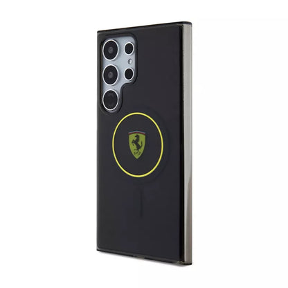 Ferrari IML Dūminis vidinis ratas su linija MagSafe - dėklas, skirtas Samsung Galaxy S24 Ultra (juodas)