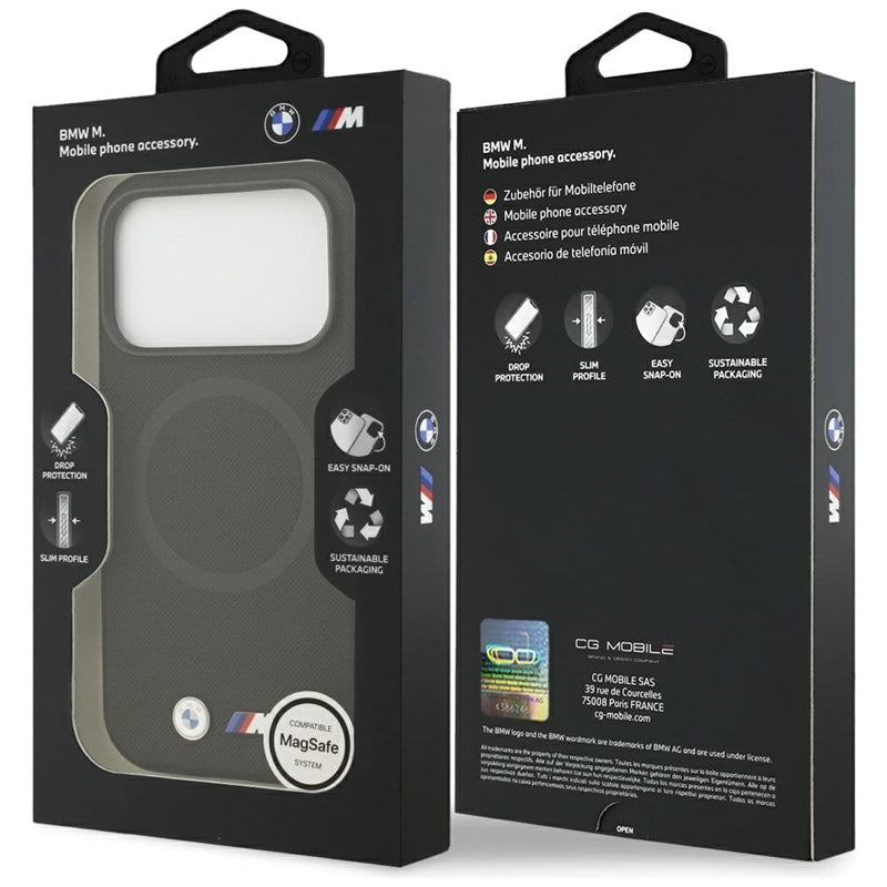BMW M FW metalinis logotipas MagSafe - dėklas iPhone 17 Pro (juodas)