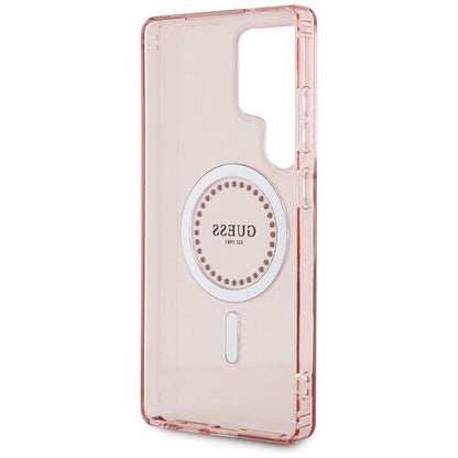 Guess Rhinestones Printed Classic Logo MagSafe – dėklas, skirtas Samsung Galaxy S25 Ultra (rožinis)