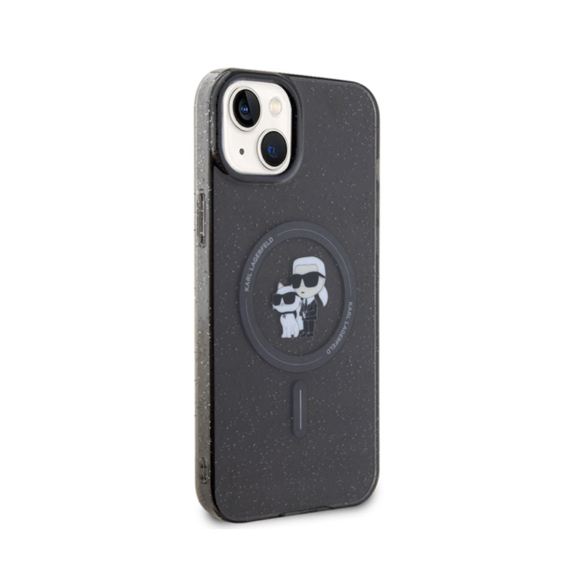 Karl Lagerfeld Karl & Choupette Glitter Magsafe – dėklas, skirtas „iPhone 15 Plus“ (juodas)