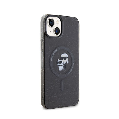 Karl Lagerfeld Karl & Choupette Glitter Magsafe – dėklas, skirtas „iPhone 15 Plus“ (juodas)