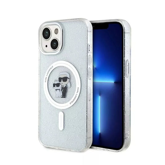 Karl Lagerfeld Karl & Choupette Glitter Magsafe – dėklas iPhone 15 (skaidrus)