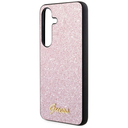 Guess Glitter Flakes Metal Logo dėklas – dėklas skirtas Samsung Galaxy S24 (rožinės spalvos)