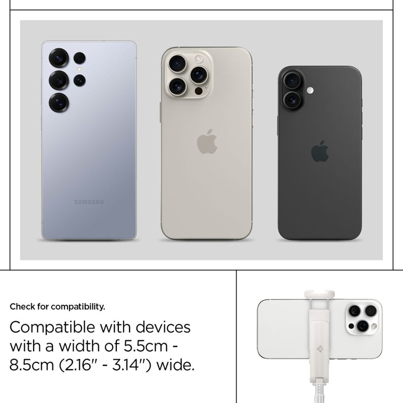 Spigen S541W "Bluetooth" asmenukių lazdelė su trikoju – išmaniojo telefono trikojis / asmenukių lazdelės laikiklis (smėlio spalvos)