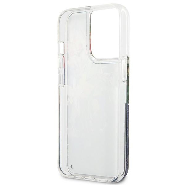 Guess Skysti blizgučiai ir Gėlė – Dėklas iPhone 13 Pro (Mėlyna)