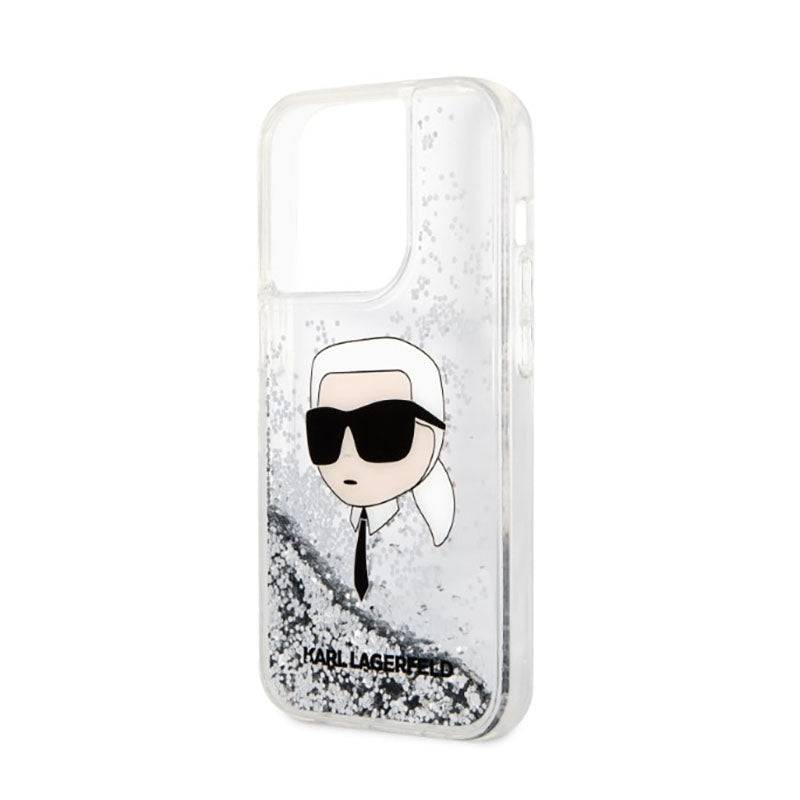 Karl Lagerfeld Liquid Glitter NFT Karl's Head – dėklas iPhone 14 Pro (sidabrinis)