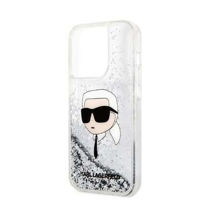 Karl Lagerfeld Liquid Glitter NFT Karl's Head – dėklas iPhone 14 Pro (sidabrinis)