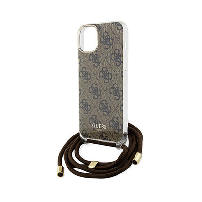 Guess Crossbody Cord 4G Print – iPhone 15 dėklas (rudas)