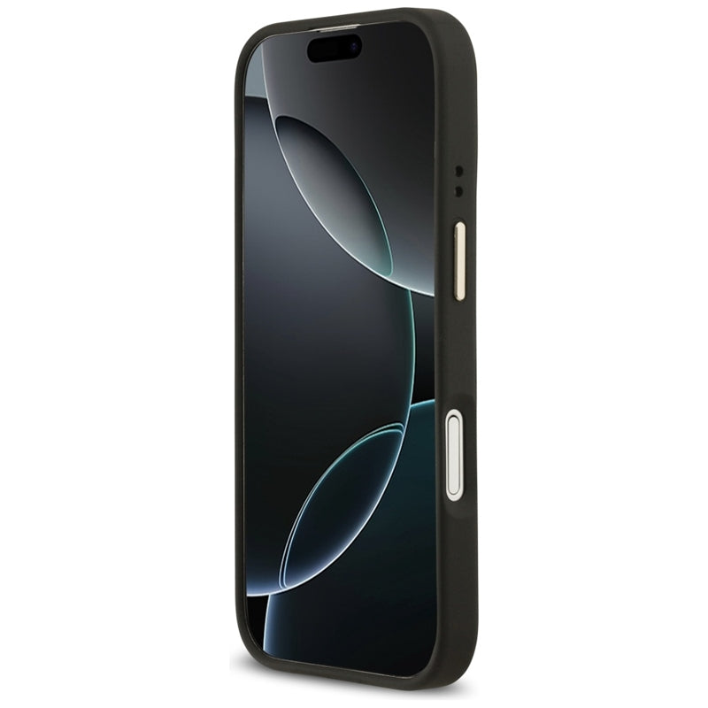 Guess Grūdėtas Strasų Logotipo MagSafe Dėklas iPhone 17 (juodas)