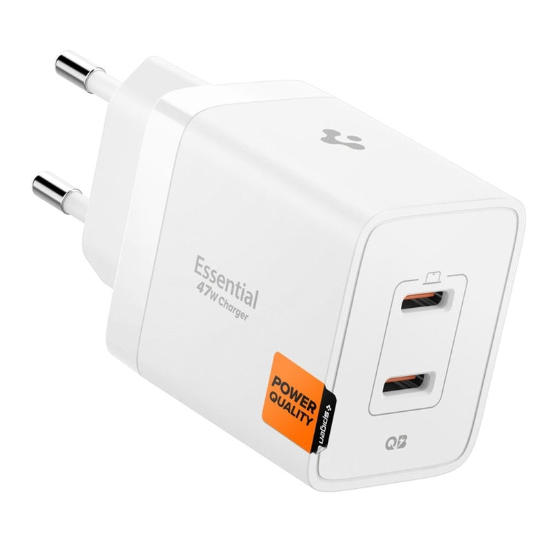 Spigen Essential EE472EU GaN Pro – Sieninis įkroviklis 2x USB-C 47W (Baltas)