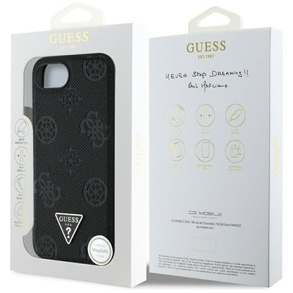 Guess Grained Hot Stamp Peony Triangle Logo MagSafe – dėklas iPhone 16e (juodas)