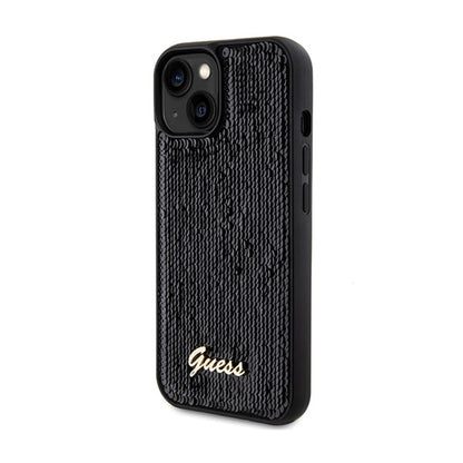 Guess Sequin Script Metal – dėklas, skirtas iPhone 14 (juodas)