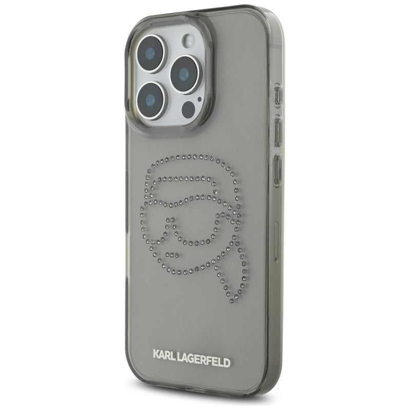 Karl Lagerfeld IML Rhinestones Karl Head – dėklas iPhone 16 Pro (juodas)
