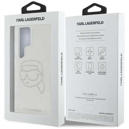 Karl Lagerfeld Rhinestones Karl Head Logo – dėklas, skirtas „Samsung Galaxy S25 Ultra“ (skaidrus)
