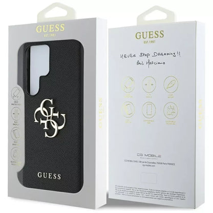 Guess Grained Big 4G Logo Small Classic Logo – dėklas Samsung Galaxy S25 Ultra (juodas)