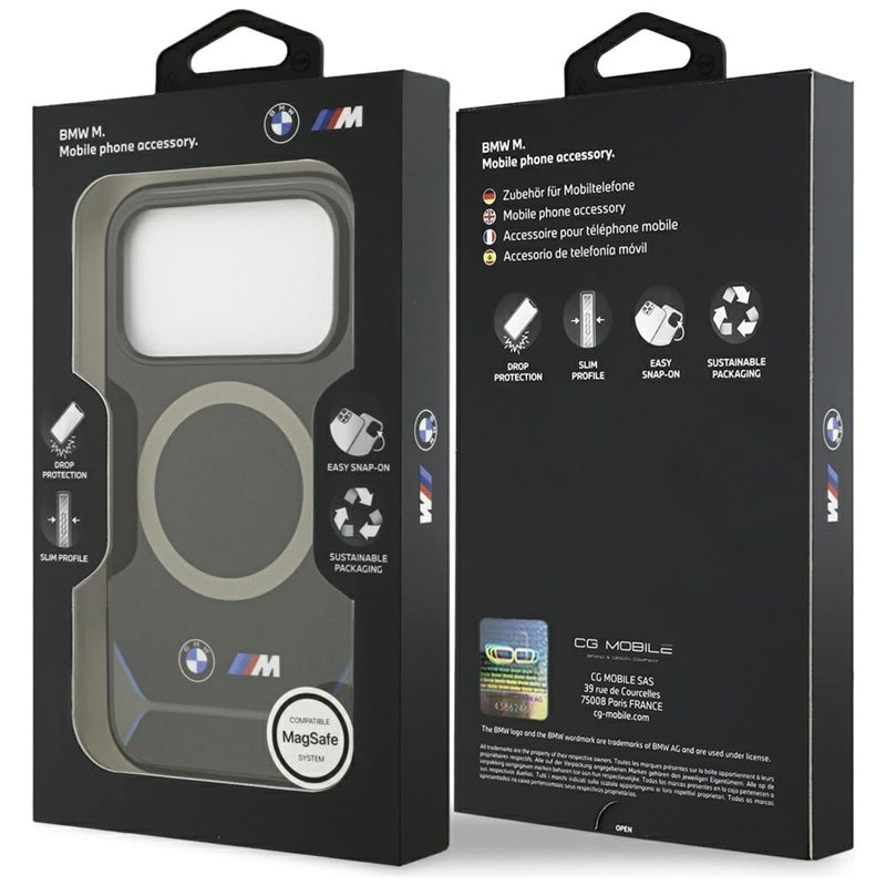 BMW M IML Metal Mygtukai & Logotipas MagSafe - Dėklas iPhone 17 Pro (juoda-mėlyna)