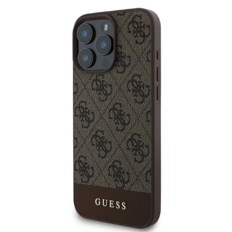 Guess 4G Bottom Stripe - dėklas, skirtas iPhone 16 Pro Max (rudas)