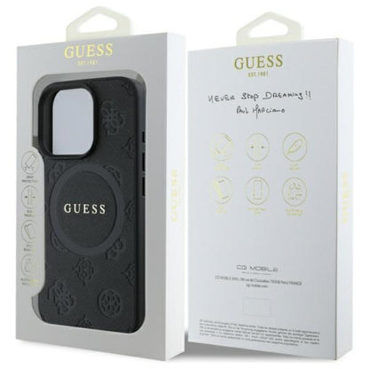 Guess Saffiano Peony Classic Logo MagSafe - „iPhone 16 Pro“ dėklas (juodas)