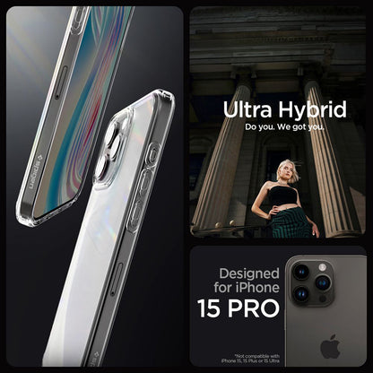 Spigen Ultra Hybrid dėklas, skirtas iPhone 15 Pro (Matinis skaidrus)