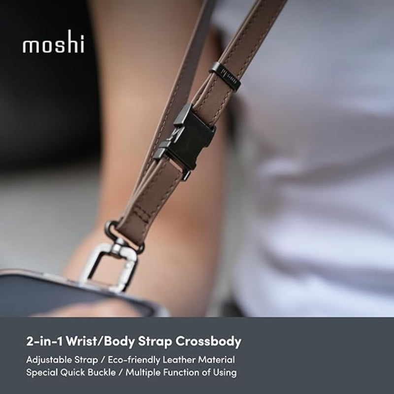 Moshi 2-in-1 riešo ir kūno dirželis su adapteriu – ekologiškos odos telefono dirželis (smaragdo žalia)