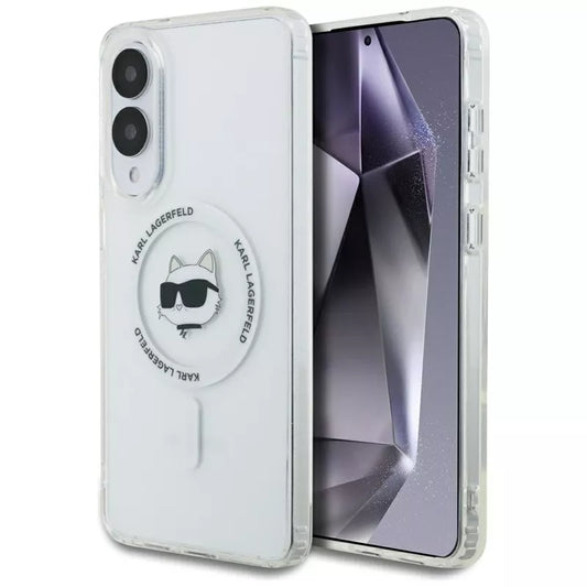 Karl Lagerfeld Dėklas Samsung Galaxy S25 Edge, su Choupette galvos ir logotipų atvaizdais, MagSafe, baltas