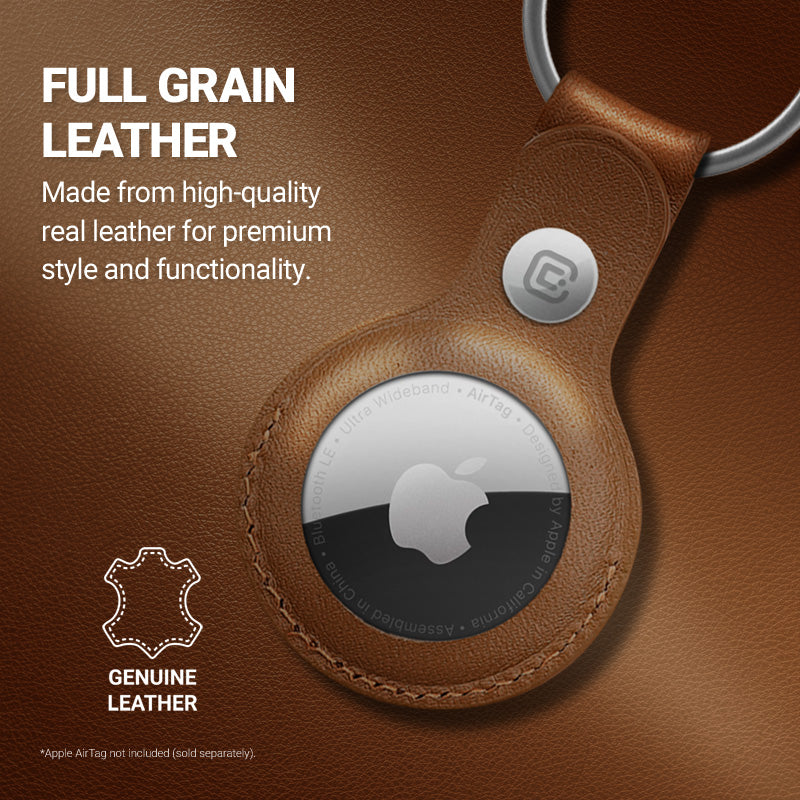 Crong odininis dėklas su raktų pakabuku – odininis apsauginis dėklas su raktų pakabuku, skirtas „Apple AirTag“ (rudas)