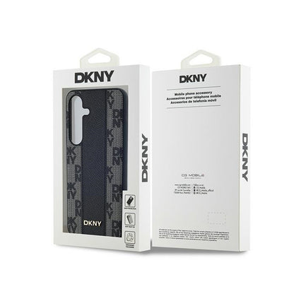 DKNY Leather Checkered Mono Pattern MagSafe - dėklas Samsung Galaxy S24+ (juodas)