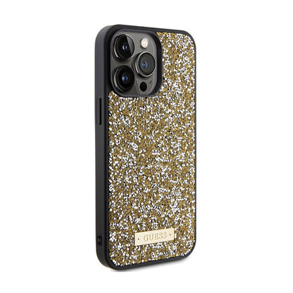Guess Rhinestone Metal Logo – Dėklas, skirtas „iPhone 15 Pro“ (geltonas)