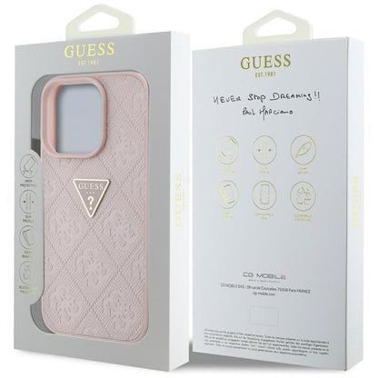 Guess Hot Stamp 4G Pattern Triangle Metal Logo - „iPhone 16 Pro“ dėklas (rožinis)