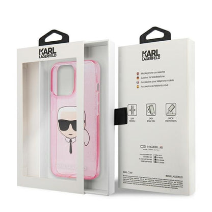 Karl Lagerfeld Karl’o galvos blizgučių dėklas, skirtas „iPhone 13 Pro Max“ (rožinis)