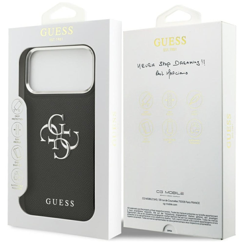 Guess Grained Big 4G Classic Logo dėklas iPhone 17 Pro Max (juodas)