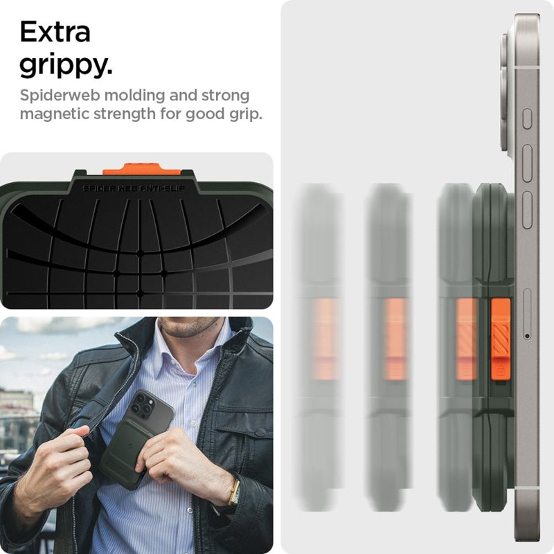 Spigen Lock Fit MagSafe – magnetinė piniginė (kariška žalia)