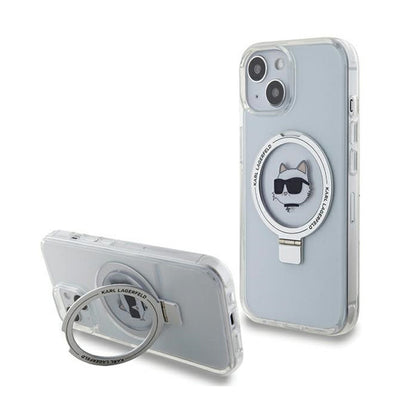 Karl Lagerfeld žiedo stovas Choupette Head MagSafe – „iPhone 15“ dėklas (baltas)
