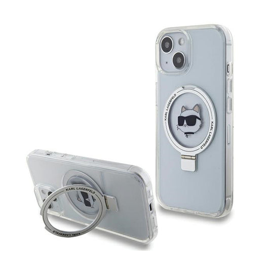 Karl Lagerfeld žiedo stovas Choupette Head MagSafe – „iPhone 15“ dėklas (baltas)