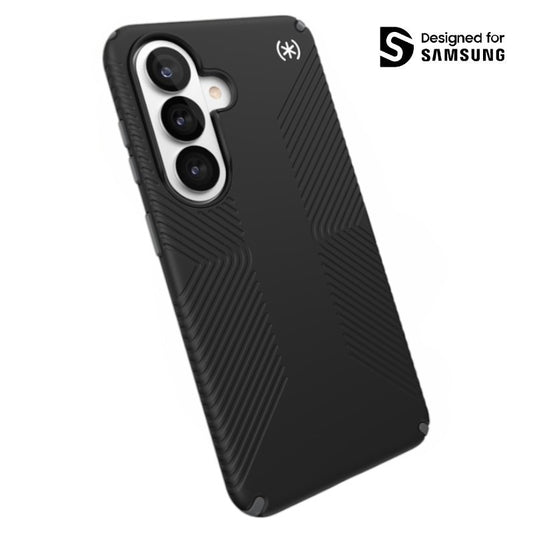 Speck Presidio2 Grip Magnet – Samsung Galaxy S26 MagSafe dėklas (juoda/skalūno pilka/balta)