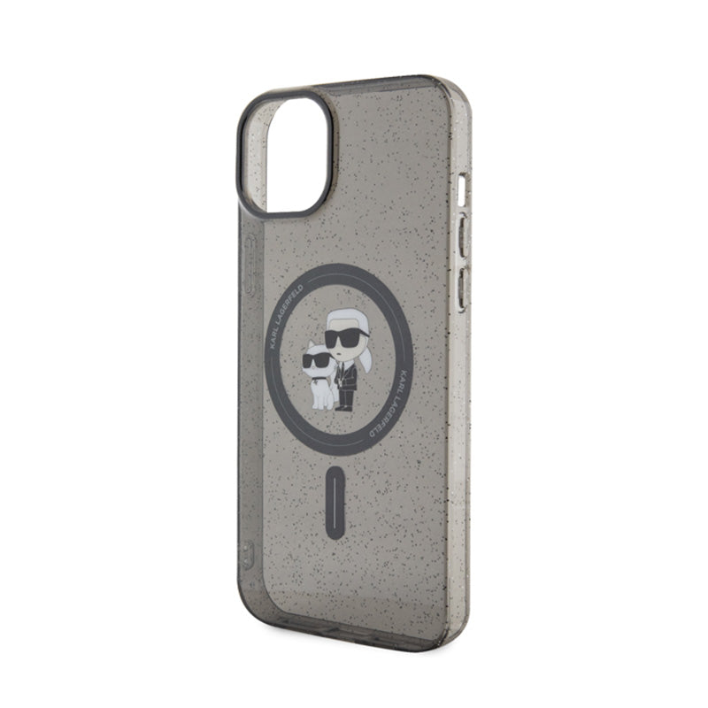 Karl Lagerfeld Karl & Choupette Glitter Magsafe – dėklas, skirtas „iPhone 15 Plus“ (juodas)