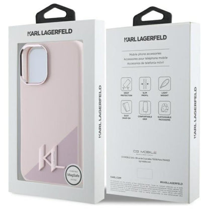 „Karl Lagerfeld Silicone Shadow Metal Initial MagSafe“ – dėklas skirtas „iPhone 16“ (rožinis)