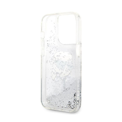 Karl Lagerfeld Liquid Glitter NFT Karl's Head – dėklas iPhone 14 Pro (sidabrinis)
