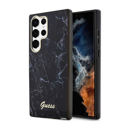 Guess Marble Collection – dėklas, skirtas Samsung Galaxy S23 Ultra (juodas)