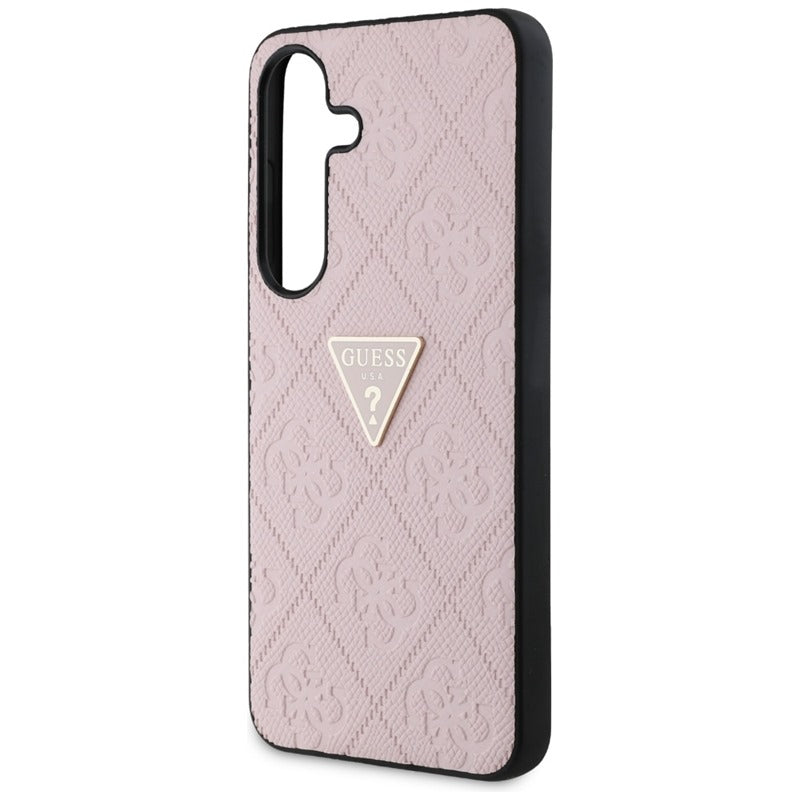 Guess Hot Stamp 4G Pattern Triangle Metal Logo – Dėklas, skirtas Samsung Galaxy S25 (rožinis)
