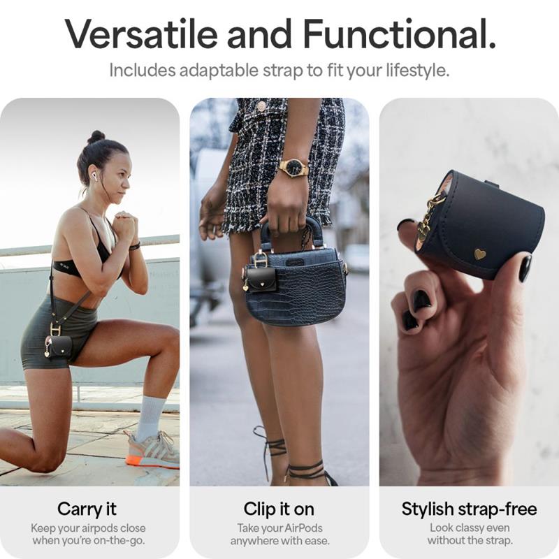 Spigen Cyrill Mini krepšys – dėklas su dirželiu, skirtas Apple AirPods 4 (juodas)