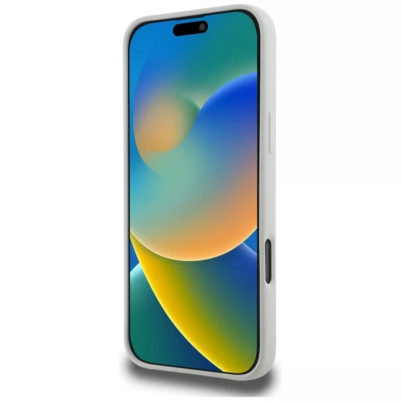 Karl Lagerfeld silikoninis dvigubos galvos ir apskritimo MagSafe dėklas iPhone 16 Pro Max (smėlio)