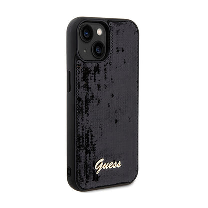 Guess Sequin Script Metal – dėklas, skirtas iPhone 14 (juodas)