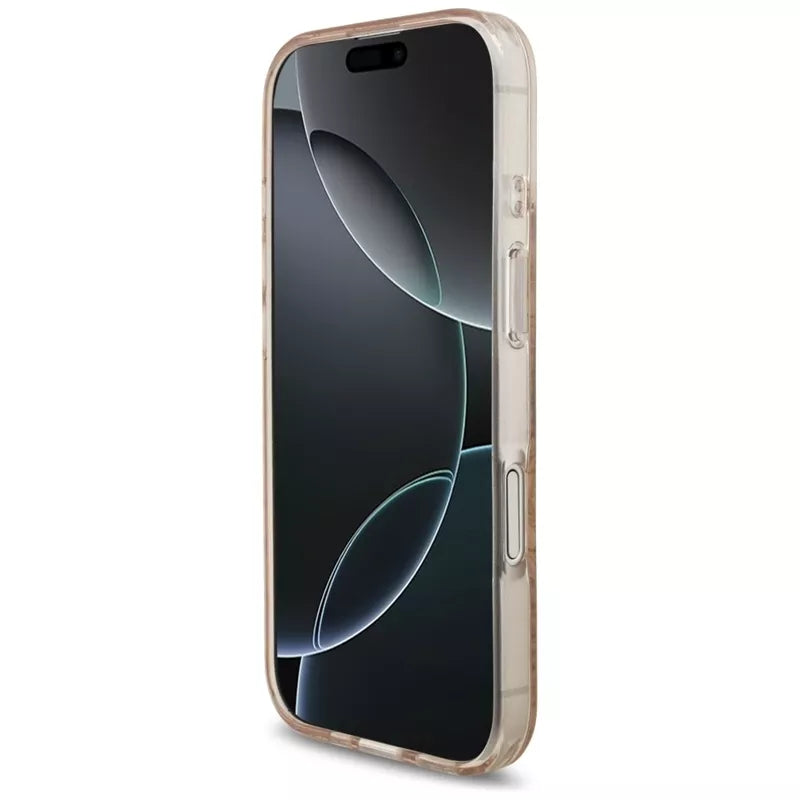 Guess IML Gėlės Elektrinis Perlinis Dirželis MagSafe dėklas iPhone 17 (rožinis)