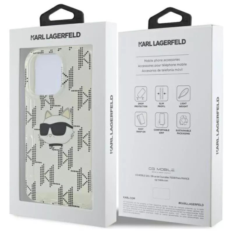 Karl Lagerfeld IML Choupette Galva Elektro dengtas Dėklas iPhone 16 Pro Max (skaidrus)